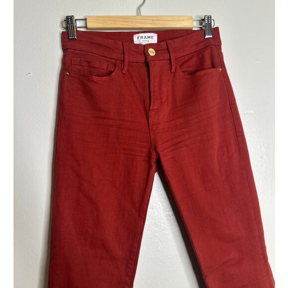 Frame Le Crop Mini Boot Jeans Fired Brick Red Flare High Rise Stretch Denim 25 - Picture 3 of 8